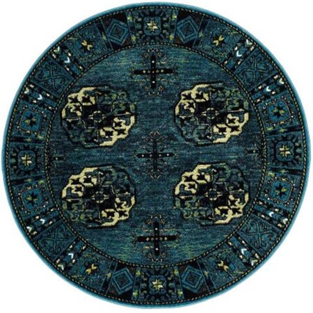 Flowers First 6 ft. 7 in. x 6 ft. 7 in. Round Vintage Hamadan Power Loomed Round Rug, Blue & Multi Color FL1892394